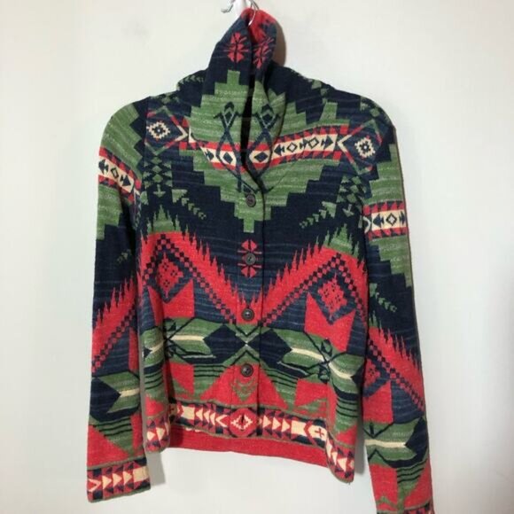 Ralph Lauren denim and supply womens M cotton Aztec print cardigan shawl collar - Picture 1 of 10